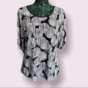 Liz McCoy Black Abstract Dot Top with Bow Details on Arms